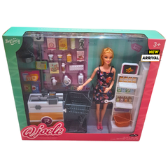 QJoele Supermarket Playset with Doll – Grocery Shopping Toy with Trolley, Cash Register & Accessories – Pretend Play for Kids (3+ Years)