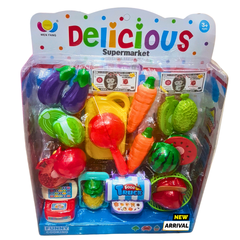 Delicious Supermarket Fruit and Vegetable Playset – Grocery Toy Set with Food Truck Accessories – Fun Learning for Kids (3+ Years)