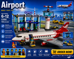 Airport Building Blocks Set 703 Pieces – Passenger Airplane & Airport Terminal Construction Toy for Kids | Aviation Playset with Control Tower | STEM Educational Building Set 6-12 Years