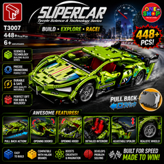 Supercar Pull Back Building Blocks Set – 448 Pieces Sports Racing Car Construction Toy with Pull-Back Function for Kids 6+ | Model T3007