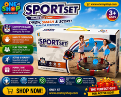 Sport Set Smash Ball Game with LED Lights – Outdoor & Indoor Family Sports Toy for Kids | Interactive Roundnet Bounce Ball Game for Boys & Girls