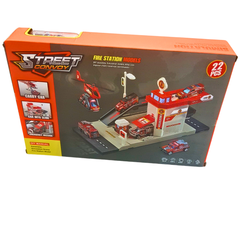 Street Convoy Fire Station Playset – 22-Piece Emergency Rescue Set with Alloy Cars, Helicopter & DIY Assembly (Ages 3+)