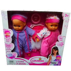 New Arrival: 10-Inch Twin Baby Dolls Set with Soft Body - Boy & Girl, Interactive Sounds, 'Daddy & Mummy' Cries and Laughs, 'We Are Best Friends' Phrase, Includes Pillow & Blanket - Ideal Gift for Girls