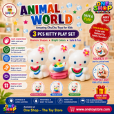 Animal World Kitty Squishy Toy Set – 3PCS Cute Cat Sensory Squeeze Toys for Kids | Soft Non-Toxic Animal Toys | Educational Pretend Play Gift for Girls & Boys 3+ Years