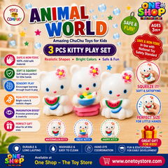 Animal World Kitty Squishy Toy Set – 3PCS Cute Cat Sensory Squeeze Toys for Kids | Soft Non-Toxic Animal Toys | Educational Pretend Play Gift for Girls & Boys 3+ Years