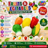 Fruits & Vegetables Soft Squishy Toy Set – 6PCS Educational Vegetable Toys for Kids | Non-Toxic Sensory Squeeze Toys | Pretend Play Learning Food Set for Toddlers 6M+
