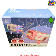 80-Hole Bazooka Bubble Gun for Kids | Automatic Bubble Machine with LED Lights & Lithium Battery | Outer Space Bubble Blaster Toy for Boys & Girls 3+