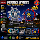 Yukok Ferris Wheel Metal Assembly STEM Model Kit – 358 Pieces DIY Engineering Construction Set for Kids 8+ | Educational Metal Building Toy