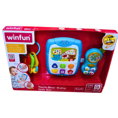 Winfun Tech-Star Baby Gift Set – Learning Pad, Baby Phone & Teething Keys for Infants | Light & Sound Educational Toy Set (0M+)