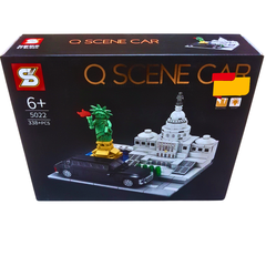 Q Scene Car Building Set – 338+ Pieces USA Landmark Model (Statue of Liberty & Capitol) for Kids & Collectors (Ages 6+)