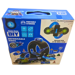 Deformable Tire Track Playset – DIY Portable Police Car Toy with Transforming Wheel Case & Road Accessories (Ages 3+)