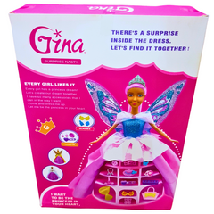 Gina Surprise Princess Doll Set – Elegant Blue Gown Doll with Butterfly Wings and Accessories for Creative Play – Perfect Gift for Girls 3+