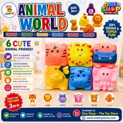 Animal World Soft Squishy Animal Toys Set – 6 Cute Squeeze Animals for Kids | Sensory Stress Relief Toy Pack | Safe & Non-Toxic Squishy Toys for Boys & Girls 3+ Years