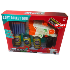 Soft Bullet Gun Toy Set with Target Cans – Safe Shooting Game for Kids Ages 3+ | Includes Foam Darts & Blaster