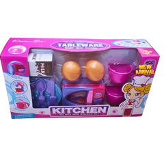 Kids Mini Kitchen Microwave Play Set – Pretend Cooking Toy with Eggs, Milk Carton & Utensils | Tableware Play Set for Girls (3+ Years)
