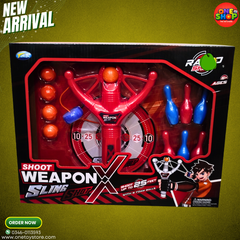 Shoot Weapon X Sling Shot Toy Set for Kids – Target Board Shooting Game with Foam Balls & Bowling Pins | Indoor & Outdoor Aim Practice Toy (25 Feet Range)