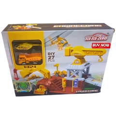 DIY Engineering Construction Playset – 27-Piece Building Toy with Crane, Helicopter & Vehicles | 1:64 Scale Set for Kids