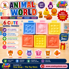 Animal World Soft Building Blocks for Kids – 6PCS Squishy Educational Stacking Blocks | Safe Non-Toxic Sensory Learning Toy for Toddlers & Preschool Children 3+ Years