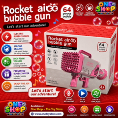 64-Hole Rocket Air Bubble Gun for Kids | Automatic Bubble Machine Blaster with LED Lights | Giant Bubble Maker Toy for Boys & Girls Age 5+