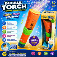 Bubble Torch Machine for Kids – Automatic Bubble Blower with 21 Bubble Holes, LED Lights & Music | Electric Bubble Maker Toy for Boys & Girls 3+ Years