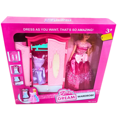 Dream Wardrobe Doll Playset – Stylish Fashion Doll with Pink Wardrobe & Outfits – Perfect Gift for Girls (3+)