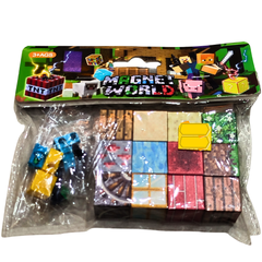 Magnet World Mini Block Set – Minecraft-Themed Magnetic Building Tiles with Figures (12-Piece Set for Ages 3+)