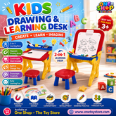 2-in-1 Drawing Learning Desk for Kids | Magnetic Art Easel Table & Chair Set | Educational Writing & Drawing Board for Boys & Girls Age 3+