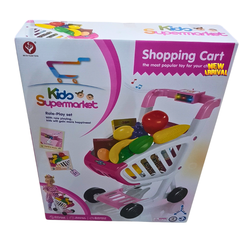 Kids Supermarket Shopping Cart Toy – Pretend Play Grocery Set with Lights & Food Items for Ages 3+