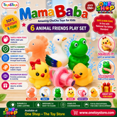 Mama Baba Soft Squeaky Animal Toy Set – 6PCS Baby Bath & Sensory Toys | Non-Toxic Squeeze Animal Toys for Infants, Toddlers & Kids