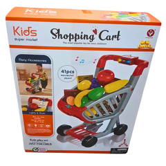 Kids Shopping Cart Supermarket Playset – 41-Piece Grocery Toy with Lights & Music for Ages 3+