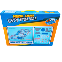City Police Parking Garage – 50 PCS 3D DIY Track Set | High-Speed Police Car Playset with Multi-Level Ramp | Ages 3+