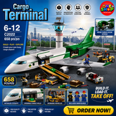 Cargo Terminal Airport Building Blocks Set 658 Pieces – Air Cargo Plane Construction Toy for Kids | Airport Playset with Control Tower & Vehicles | STEM Educational Building Set 6-12 Years