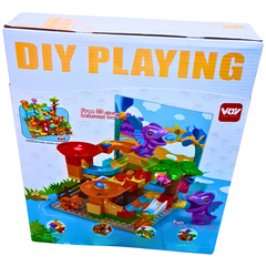Dinosaur Slide Park – Marble Run Building Block Set for Kids | DIY Dinosaur Adventure Playset – Ages 3+
