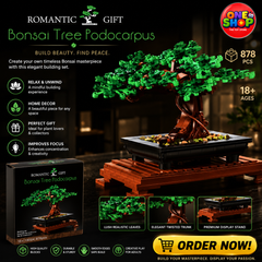 Bonsai Tree Podocarpus Building Blocks Set 878 Pieces – Decorative Botanical Construction Model for Adults | DIY Bonsai Plant Display | Creative Home Décor Building Set 18+