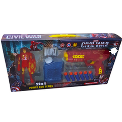 Marvel Civil War 2-in-1 Power Gun Series - Iron Man Action Figure and Dart Blaster for Kids 8+