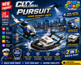 JIE STAR City Global Police Pursuit Building Blocks Set β 130 PCS Police Helicopter & Speed Boat Construction Toy for Kids | Rescue Vehicle Brick Set | Educational STEM Toy for Boys & Girls 6+
