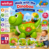 Winfun Walk With Me Dinoboo – Interactive Walking Dinosaur Toy with Music, Lights & Pull Along Fun for Toddlers