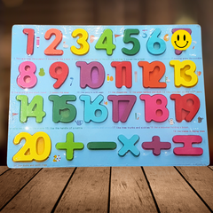 Vibrant Counting and Arithmetic Wooden Puzzle Board for Kids - Engaging Numbers 1-20 and Math Symbols