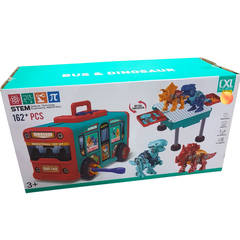 Dino Discovery Bus: STEM Educational Building Blocks Set (162+ Pieces)