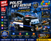 JIE STAR City Global Police Lift Rescue Vehicle Building Blocks Set β Police Tow Truck Construction Toy for Kids | Rescue Crane Truck Brick Set | Educational STEM Toy for Boys & Girls 6+