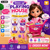 Kids Dress Up Playing House Shopping Cart Set – Pretend Beauty & Grocery Role Play Toy for Girls | Interactive Playhouse Toy Set (3+ Years)