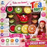 Kids Tea Party Play Set – 14 Pieces Pretend Tea Set with Strawberry Teapot, Cups & Fruit Plates | Educational Role Play Toy for Girls (3+ Years)