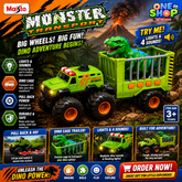 Maisto Monster Transport Dino Truck Toy for Kids – Dinosaur Cage Carrier Vehicle with Big Wheels & Sounds | Off-Road Dino Rescue Truck (3+ Years)