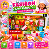 Fashion Small Cutlery Food Play Set for Kids – Pretend Kitchen Cooking Toy with Fast Food, Desserts & Tea Accessories | Role Play Toy Set for Boys & Girls (3+ Years)