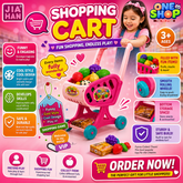 Kids Shopping Cart Toy Set with Pretend Fruits & Grocery Accessories – Mini Supermarket Trolley Role Play Toy for Boys & Girls