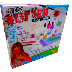 Glitter Nail Art Set for Girls 4+ Sparkling Fashion DIY Kit Includes 1 Glitter, 3 Trendy Nail Polishes, 1 Brush, Tweezers, Nail File Charming Gift Bag Best Toy for Creative Girls