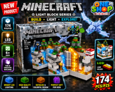 Minecraft Light Block Series LED Building Set – 174 PCS Ice & Lava Adventure Blocks Toy for Kids | Dragon & Warrior Figure Construction Set | Educational STEM Toy for Boys & Girls 6+