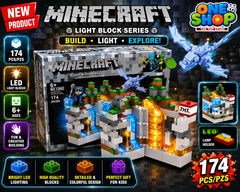 Minecraft Light Block Series LED Building Set – 174 PCS Ice & Lava Adventure Blocks Toy for Kids | Dragon & Warrior Figure Construction Set | Educational STEM Toy for Boys & Girls 6+