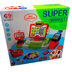 Kid's Delight Supermarket Cash Register Set: Real Calculator, POS Machine, Fruits, Shopping Baskets & More!