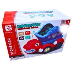 Dinosaur Engineering Vehicle Stone Car – Interactive Bump & Go Dino Dump Truck with Lights and Music for Kids 3+